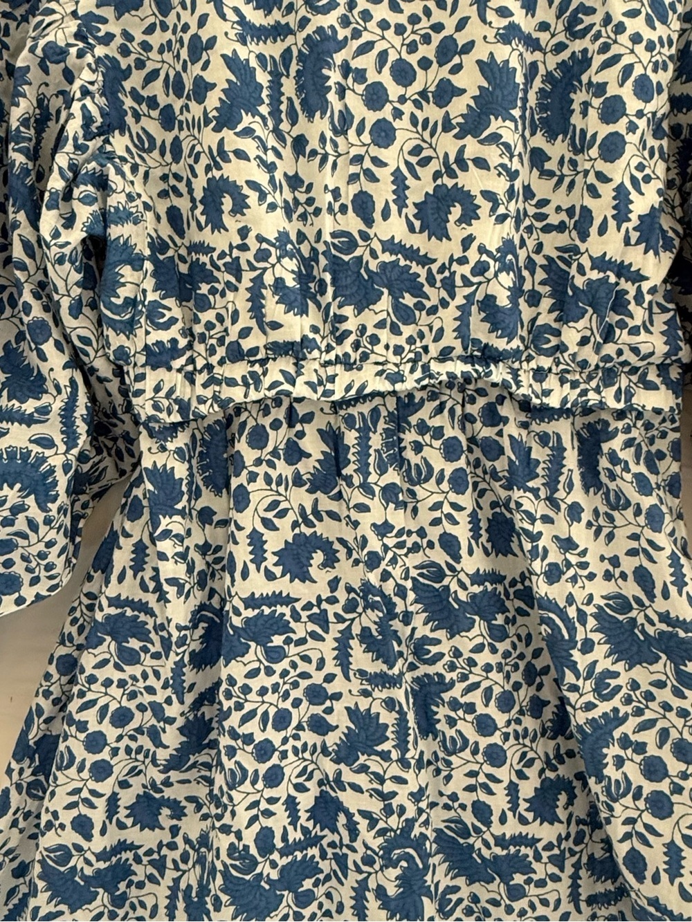 Pomegranate 100% Cotton Blue White Floral India Boho Prairie Midi Dress M - Picture 8 of 12